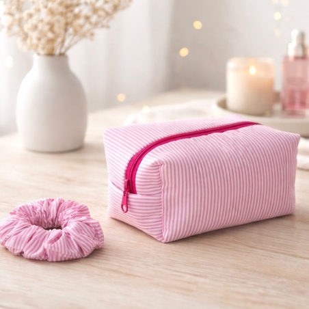 Trousse de maquillage à rayures roses