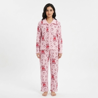 Ensemble pyjama en velours  motif ours et nœud