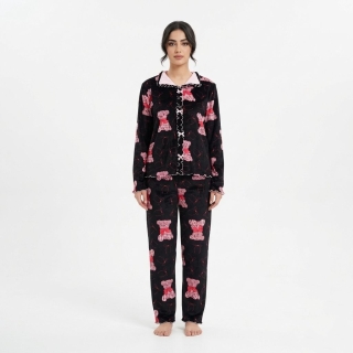 Ensemble pyjama en velours  motif ours et nœud