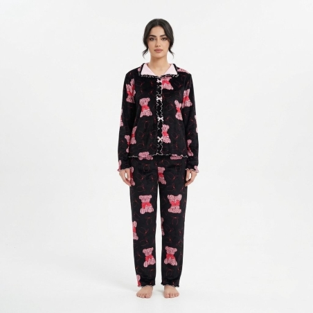 Ensemble pyjama en velours  motif ours et nœud