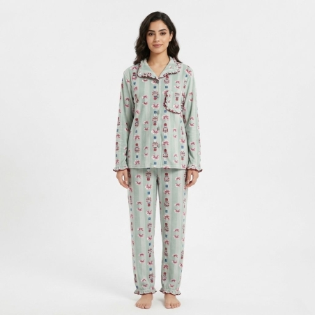 Pyjama Douillet à Motif Festif et Bordures Ondulées